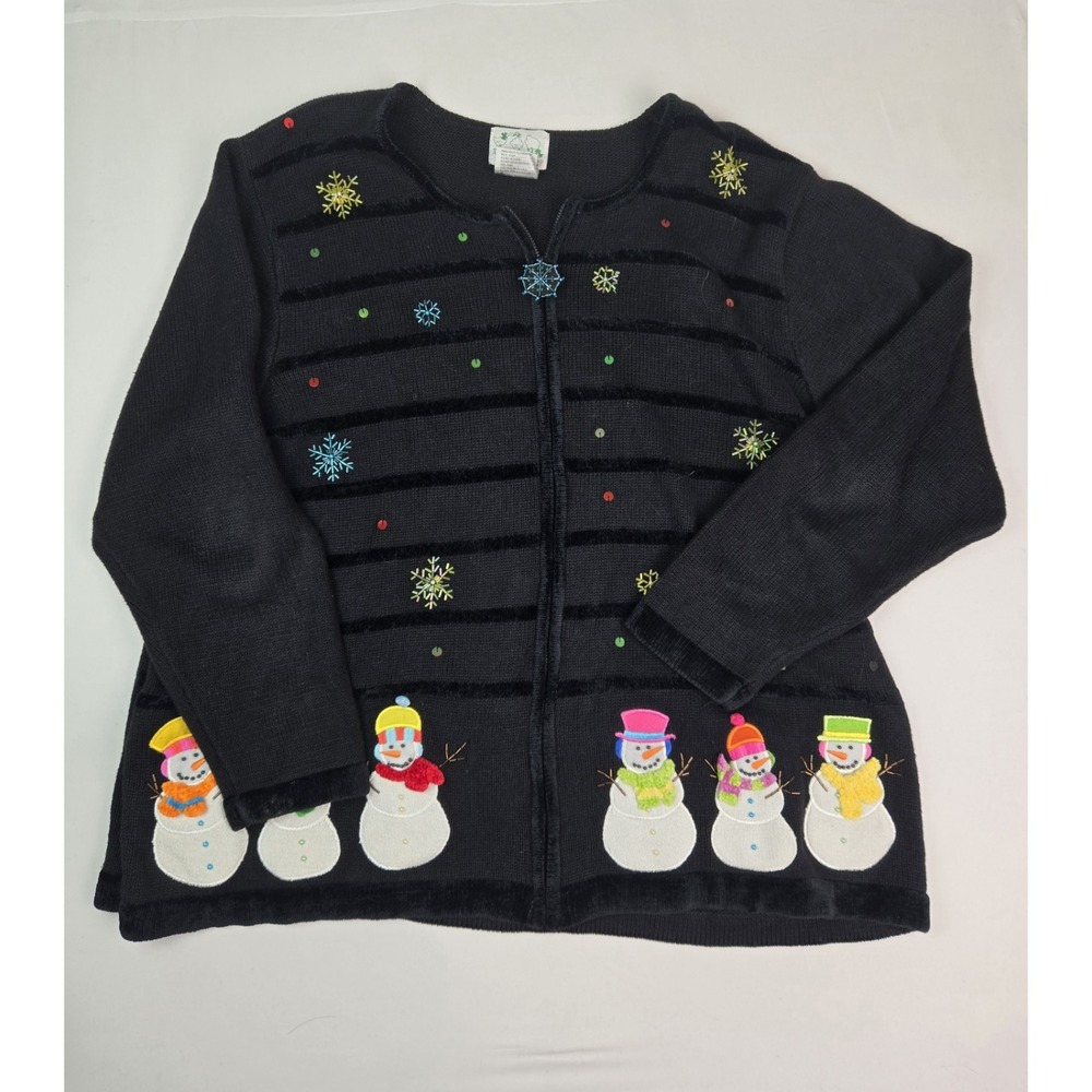 Womens Quacker Factory sz 3X black Christmas winter sweater knit Snowman beaded